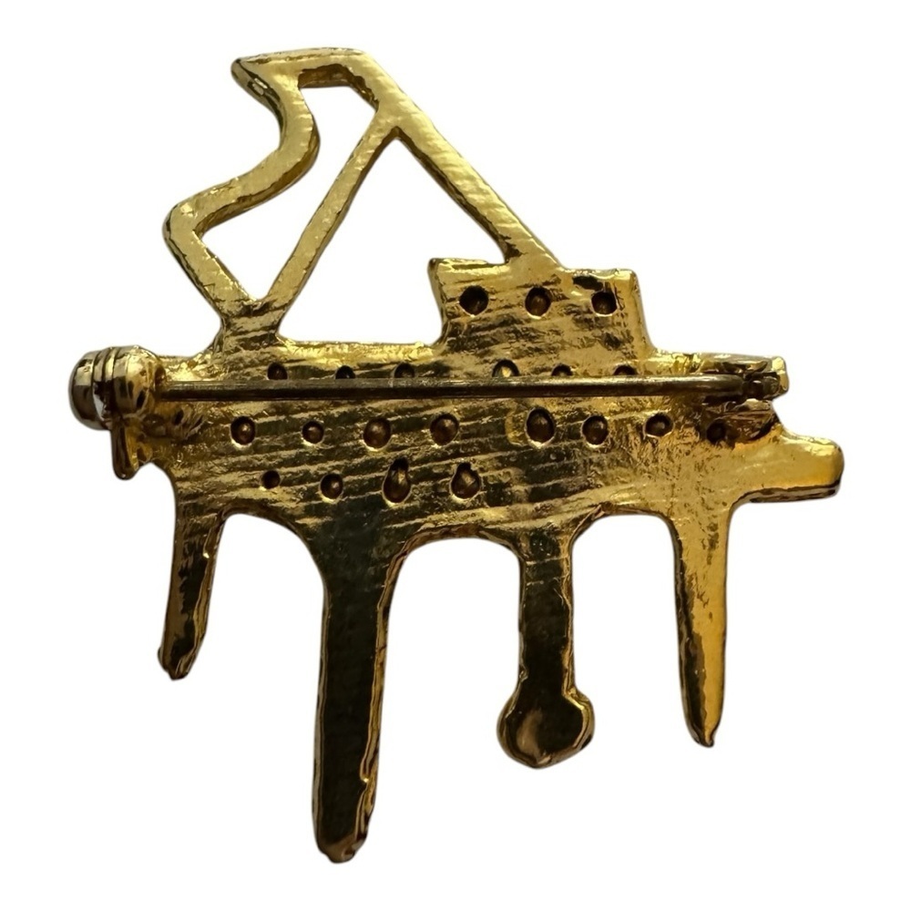 Gold Piano Brooch with Rhinestones - Picture 3 of 3